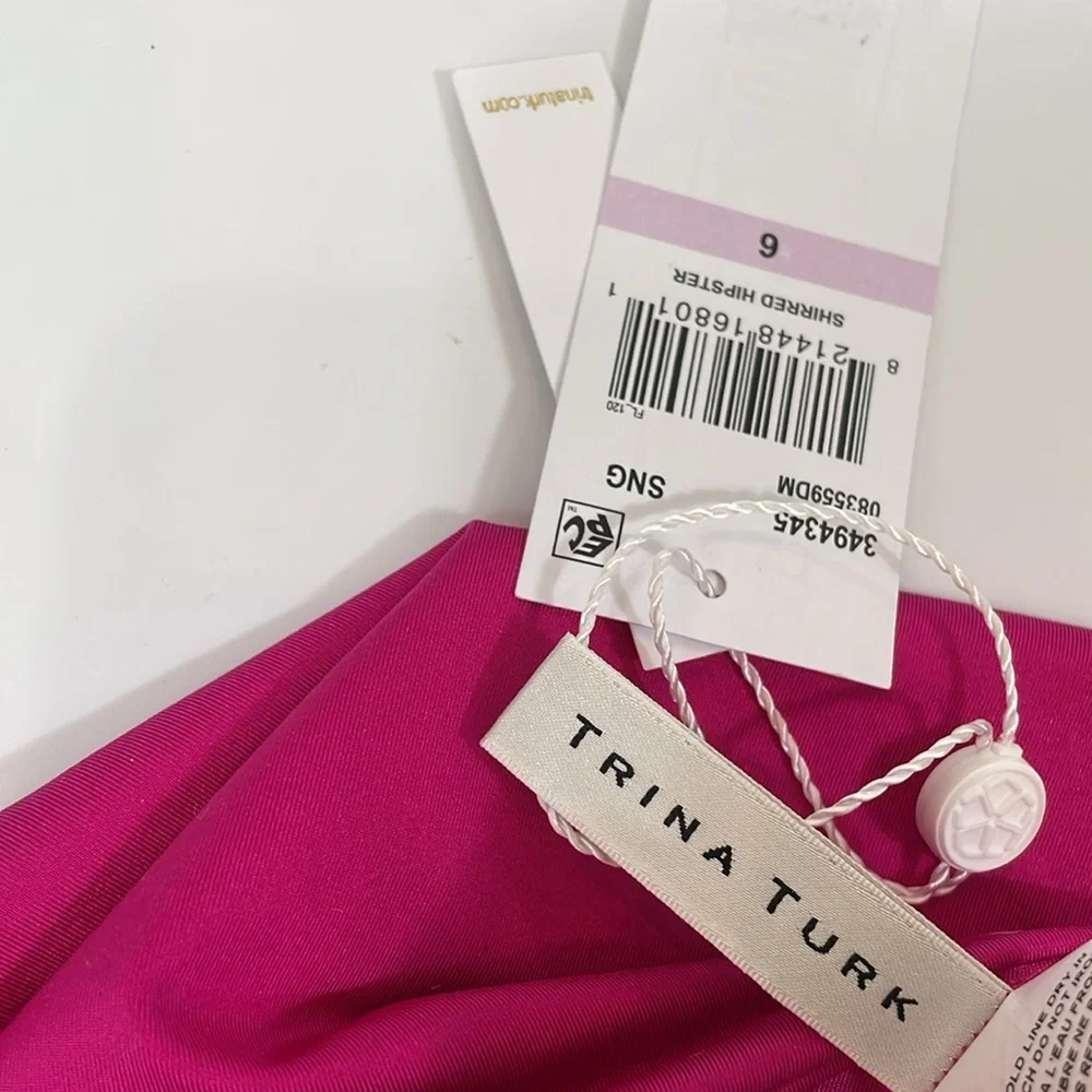 NWT Trina Turk Shirred Hipster Swim Bottom Size 6 Pink Sangria Color